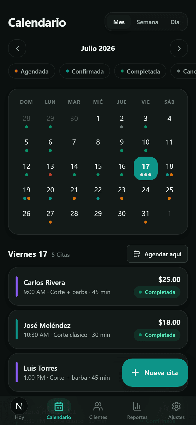 Pantalla: Calendario