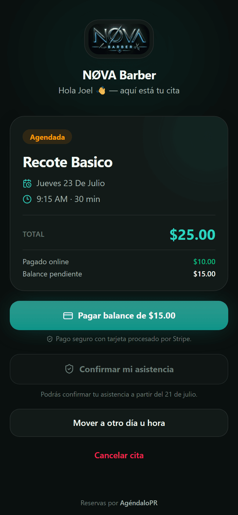 Pantalla: Cobros con tarjeta