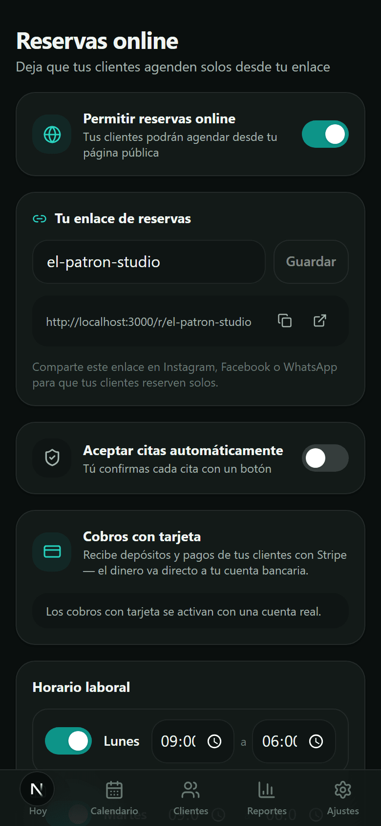 Pantalla: Reservas online