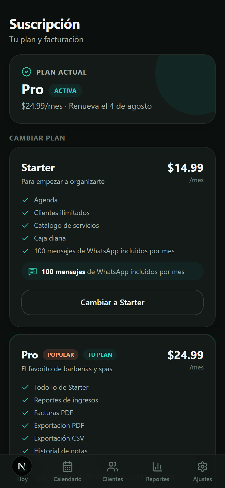 Pantalla: Tu suscripción